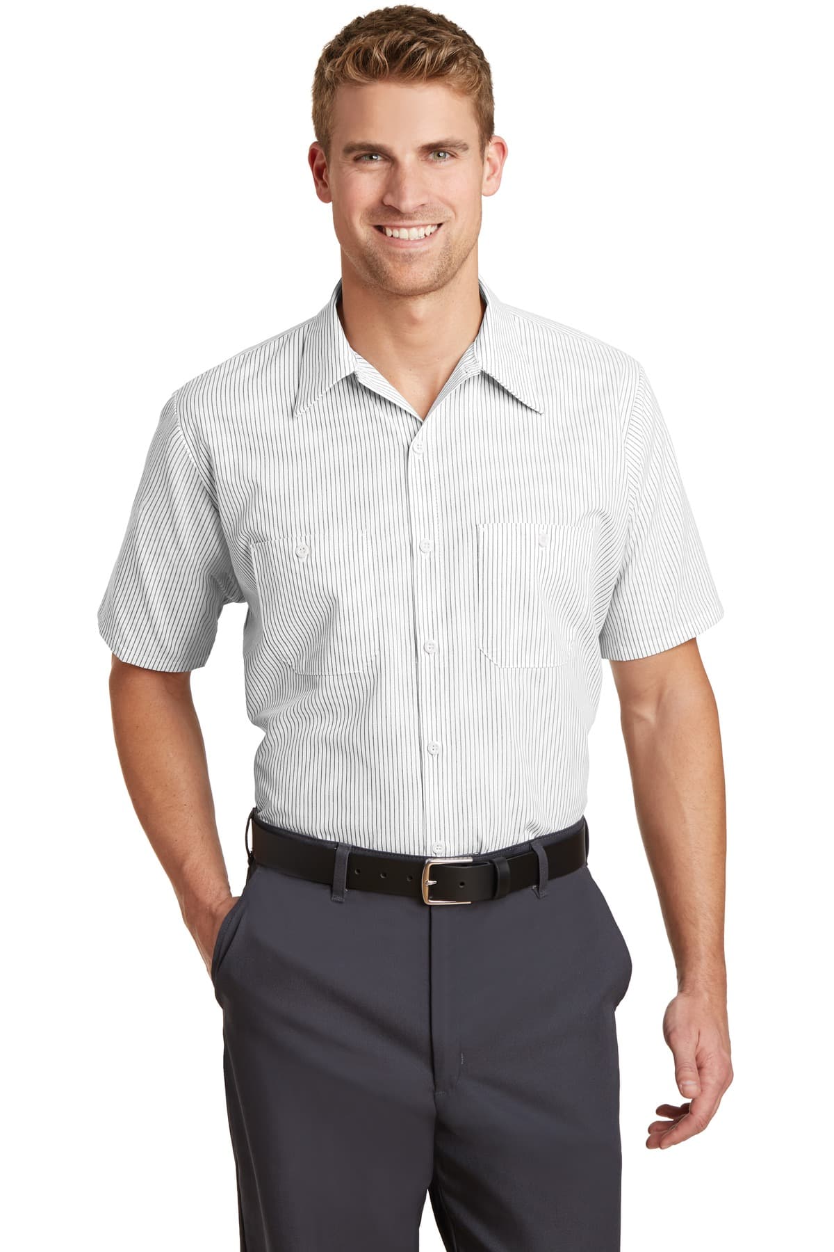 Short Sleeve Striped Industrial Work Shirt