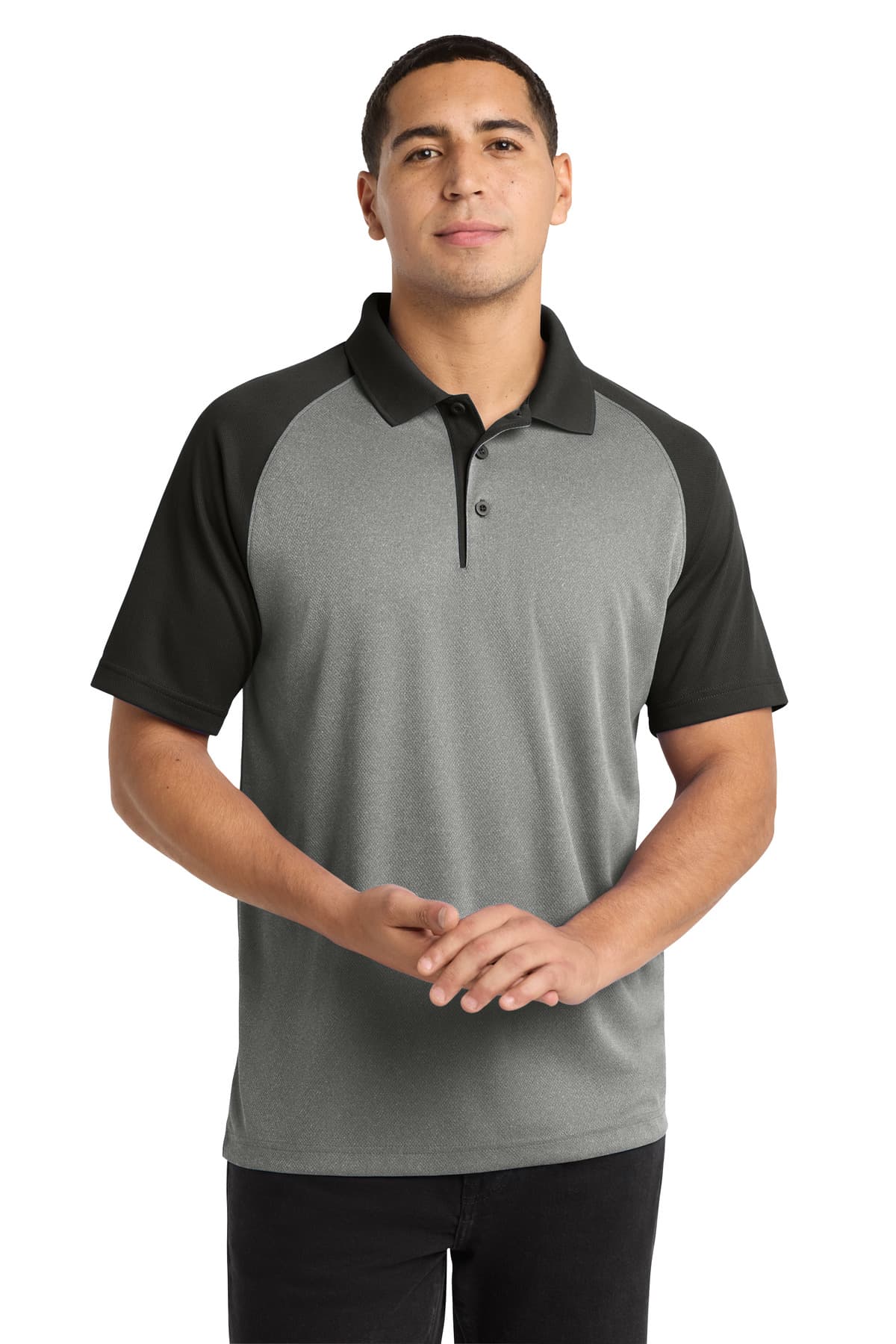 PosiCharge RacerMesh Raglan Heather Block Polo