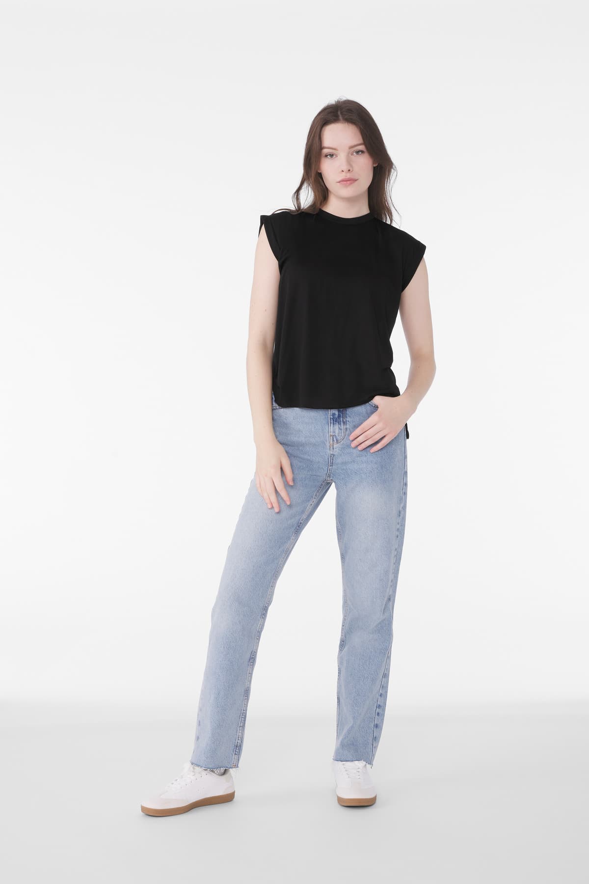 Women's Flowy Muscle Tee with Rolled Cuffs